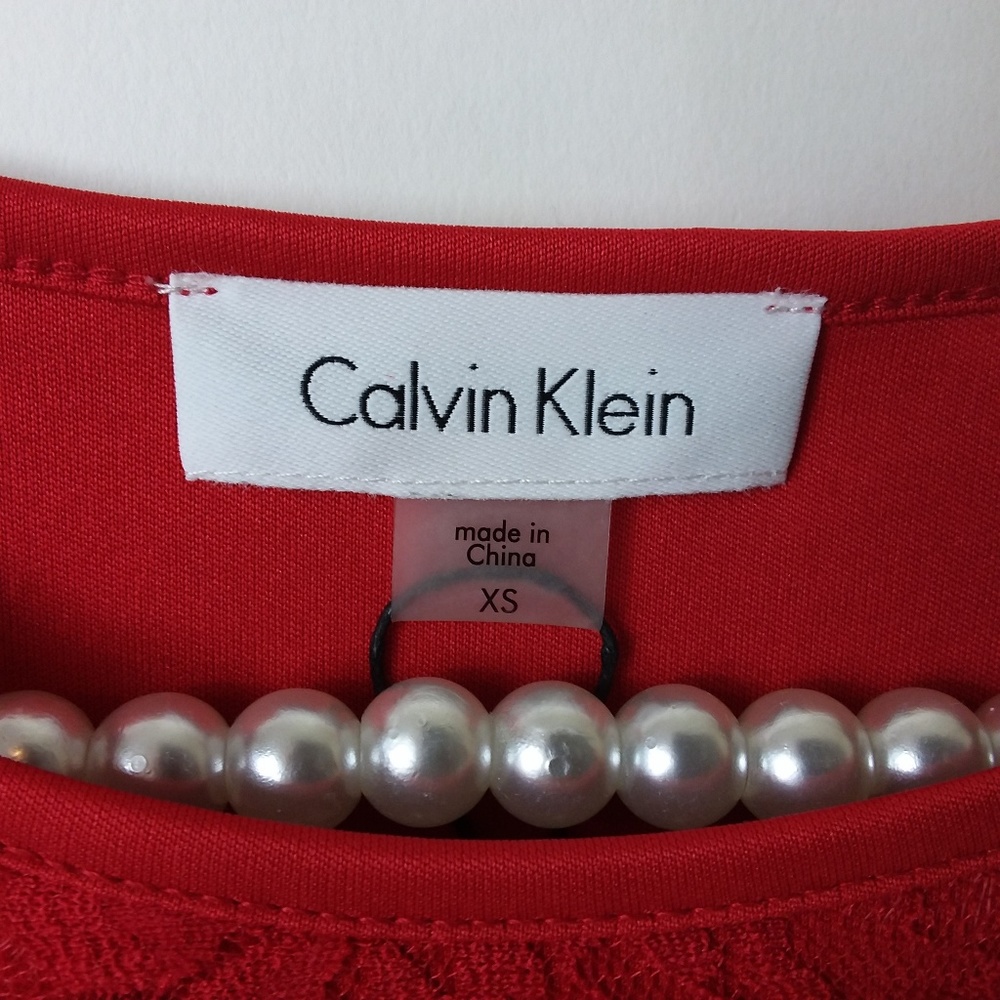 Calvin Klein Red Lace Top Long Sleeve NWT -1 - Picture 3 of 6